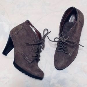 Rialto Gray Taupe Faux Suede Lace-up Front Booties